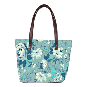 Floral Marine - Vegan Leather Tote Bag