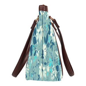 Floral Marine - Vegan Leather Tote Bag Strapped