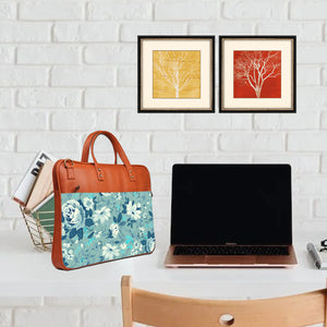 Floral Marine - Premium Canvas Vegan Leather Laptop Bags (with side pocket)