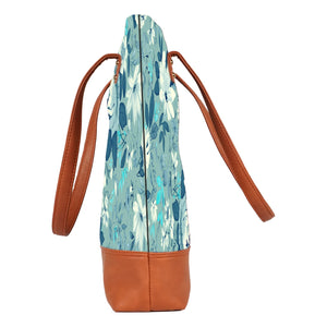 Floral Marine - Vegan Leather Tote Bag Layered