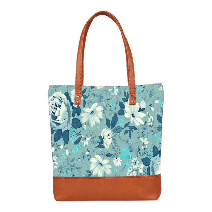 Floral Marine - Vegan Leather Tote Bag Layered