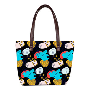 Floral Abstract - Vegan Leather Tote Bag