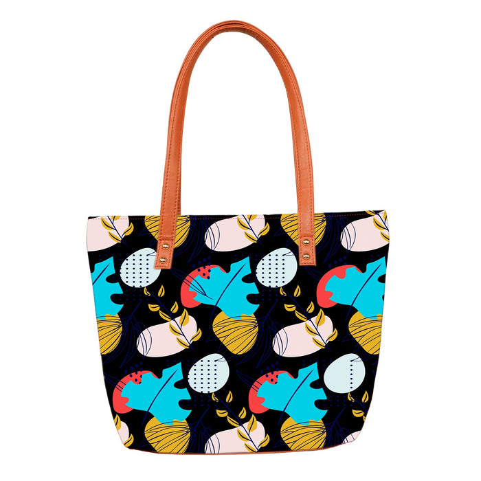 Floral Abstract - Vegan Leather Tote Bag