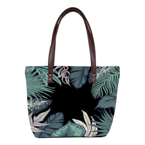 Midnight Foliage - Vegan Leather Tote Bag