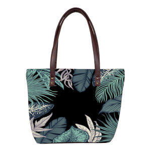 Midnight Foliage - Vegan Leather Tote Bag