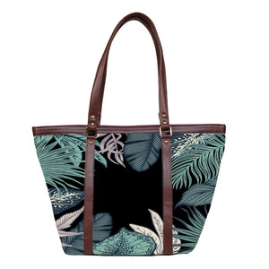 Midnight Foliage - Vegan Leather Tote Bag Strapped