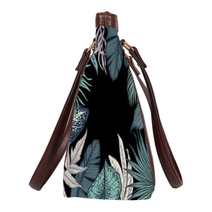 Midnight Foliage - Vegan Leather Tote Bag Strapped