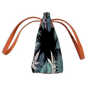 Midnight Foliage - Vegan Leather Tote Bag