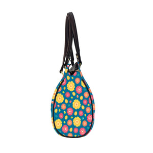 VIBRANT FLORAL Oval Handbag - Canvas and Vegan Leather