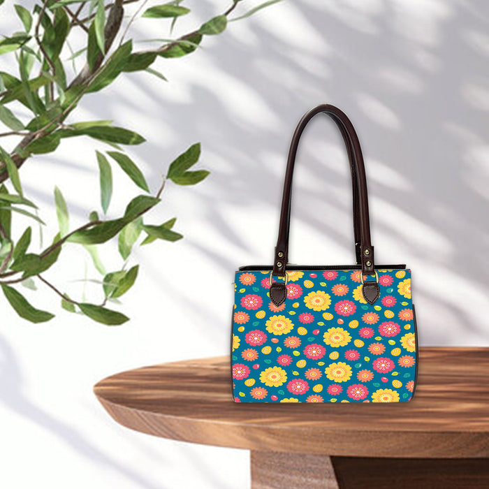 VIBRANT FLORAL Oval Handbag - Canvas and Vegan Leather