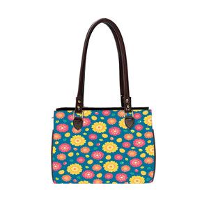 VIBRANT FLORAL Oval Handbag - Canvas and Vegan Leather