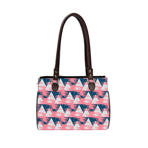 Triangular Mess Oval Handbag - Canvas and Vegan Leather