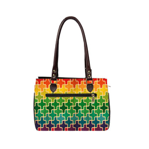 Cubes Connected Oval Handbag - Canvas and Vegan Leather