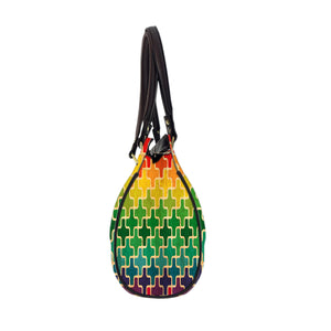 Cubes Connected Oval Handbag - Canvas and Vegan Leather