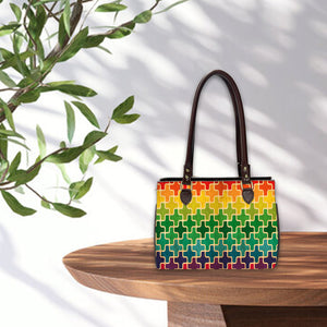 Cubes Connected Oval Handbag - Canvas and Vegan Leather