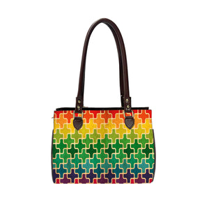 Cubes Connected Oval Handbag - Canvas and Vegan Leather