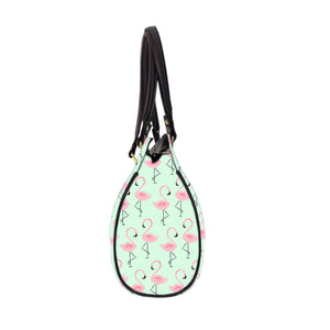 Flamingo Pattern Oval Handbag - Canvas and Vegan Leather