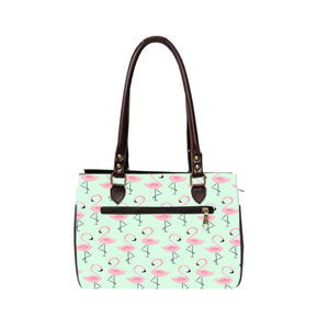 Flamingo Pattern Oval Handbag - Canvas and Vegan Leather